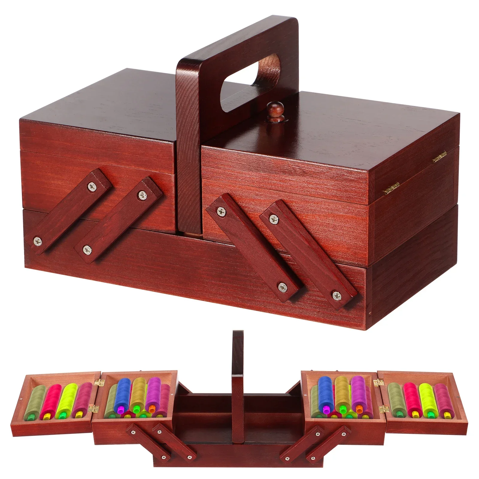 Workshop Tools Cabinet - Erweiterbare Nähgarnbox aus Holz, Vintage-Spulen, Leere